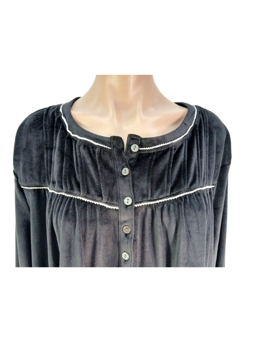 Aria Collection Womens 3X Black Velour Nightgown Button Front Knit Recycled Eco - Picture 3 of 13